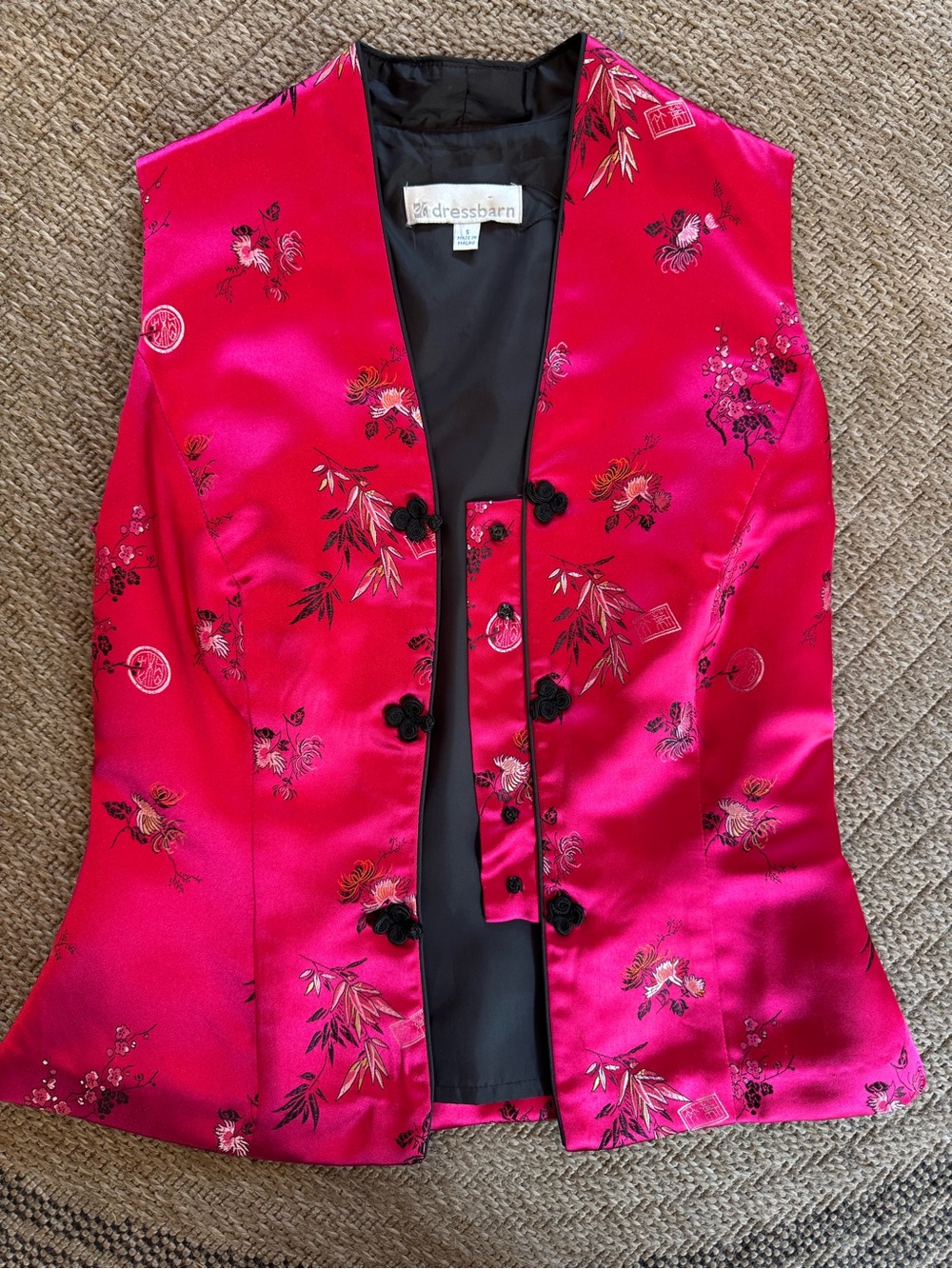 Vintage Dressbarn fuchsia pink satin Chinese vest v-neck frog knot buttons small - Picture 10 of 16